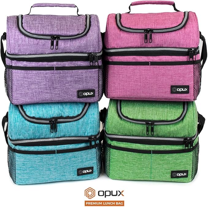 OPUX Lunch Box For Men Women, Insulated Large Lunch Bag Adult Work, Double Decker Lunchbox Meal Prep Dual Compartment Leakproof Lunch Cooler,Soft Lunch Tote Boys Girls Kids School, Aqua Turquoise 12L