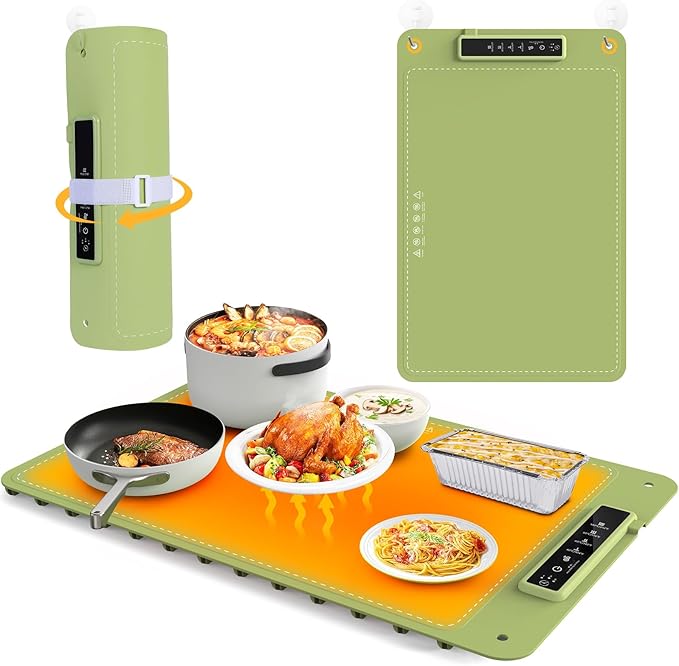 Food Warmers for Parties Buffet, Rollable Electric Warming Tray, Silicone Heating Mat for Food, Food Fast Heating or Thawing Mat for Party Gatherings, Restaurants, Chafing Dish, Daily Use(Green)