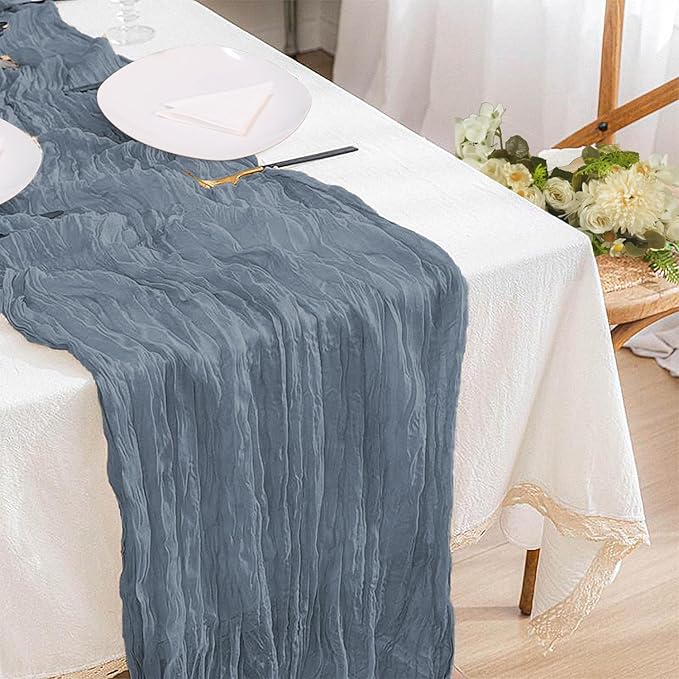 12 Pack Dusty Blue Cheesecloth Table Runner 10ft Boho Gauze Cheese Cloth Table Runner Rustic Sheer Runner 120 inch Long for Christmas Wedding Table Decorations