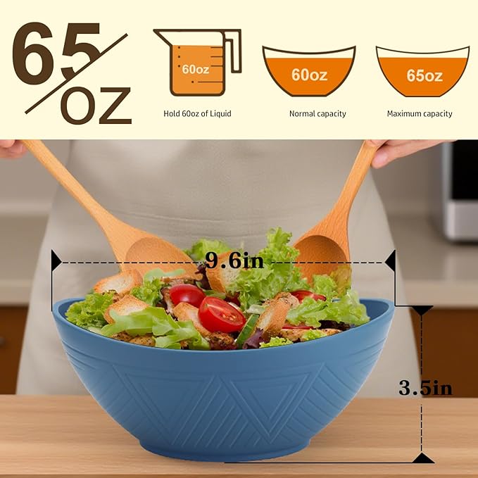 Homienly 60oz Wheat Straw Bowls Set of 6 Salad bowls Large Capacity Popcorn Bowl Unbreakable Serving Bowls Microwave & Dishwasher Safe Bowl Set Alternative for Plastic Bowls for Kitchen - Multi-colors