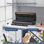 Vacuum Sealer Machine for Food Saver, 70kpa Powerful Suction Compact 7-in-1 Automatic Food Sealer for Sous Vide & Food Storage, Dry/Moist/Strong/Gentle Mode, Removable Drip Tray | 2 Bag Rolls, Black