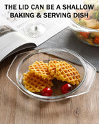 Clear Round Glass Casserole Dish With Lid Non-Plastic Lidded Casseroles Easy Grab Glass Cooking Bowls with Glass Lid, Microwave, Oven, Freezer, and Dishwasher Safe (1.5L)