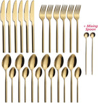 24 Piece Silverware Set For 6 Gold Heavy duty 18/10 Stainless Steel Flatware Set Modern Design Knife/Fork/Spoon Mirror Polished Dishwasher Safe Cutlery Set with Gifts