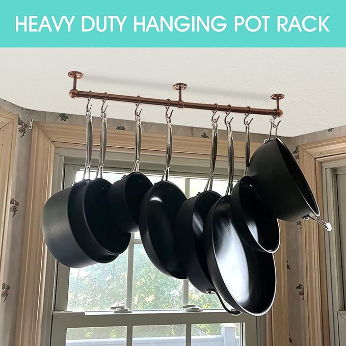 ROTHLEY Stainless Steel Pot and Pan Hanger: 23.7 Inch Wall Mounted Hanging Pots and Pans Rack with Hooks (Antique Copper)