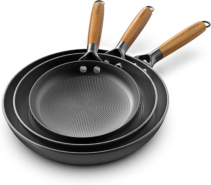 imarku Non Stick Frying Pans - 8&10&12 Inch Frying Pan Nonstick Professional Cast Iron Skillet Dishwasher Safe Nonstick Frying Pan Set, Detachable Handle, Christmas Gifts