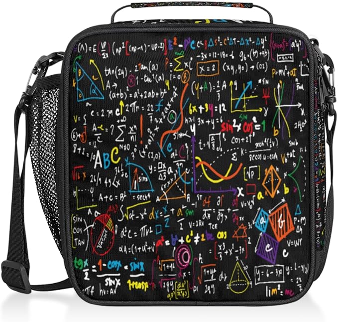 Education Insulated Lunch Bag for Kids Boys Girls Women Men Math Formula Blackboard Lunch Box with Shoulder Strap Reusable Waterproof Thermal Cooler Bag for School Work Picnic Travel Meal Prep Bag