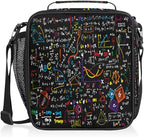 Education Insulated Lunch Bag for Kids Boys Girls Women Men Math Formula Blackboard Lunch Box with Shoulder Strap Reusable Waterproof Thermal Cooler Bag for School Work Picnic Travel Meal Prep Bag