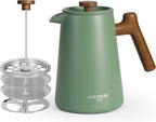 POLIVIAR French Press Coffee Maker, 34 oz Coffee Press with Real Wood Handle, Double Wall Insulation & Dual-Filter Screen, Food Grade Stainless Steel for Good Coffe and Tea, JX2025-XFPN