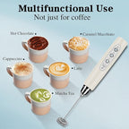 Milk Frother Handheld for Coffee, Electric Whisk 3 Speed Adjustable, Drink Mixer with Stainless 3 Whisks, Rechargeable Hand Frother Wand, for Latte Cappuccino Hot Chocolate Egg Beige