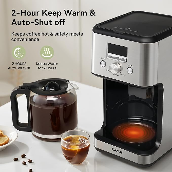 Gevi 14-Cup Drip Coffee Maker, Programmable with Timer for Home & Office, 2-Hour Warm, Pause & Serve, Glass Carafe