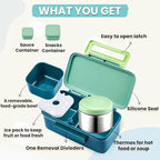 Kids Lunch Bento Box with Thermo Ice Pack Food Container with Insulated Lunch Bag, Insulated Water Bottle with Straw for Girls Boys,Green