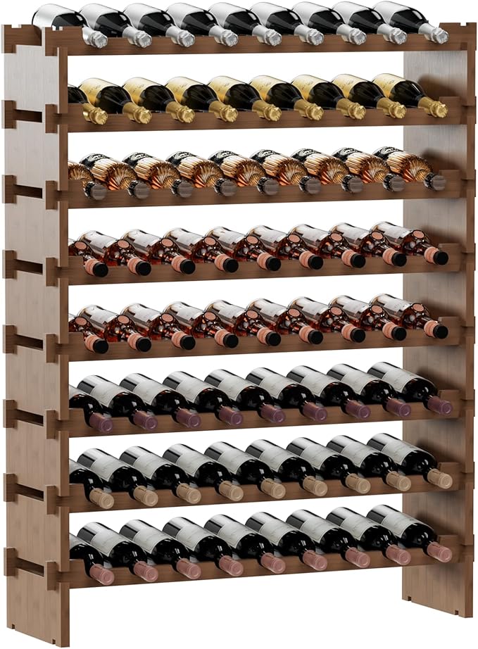 Bambloom Wine Rack Freestanding Floor, Stackable Wine Bottle Storage, Wooden Free Standing Wine Stand Organizer for Kitchen,Cellar. 36 Bottles Wine Holder Display Shelves for Champagne (Walnut)