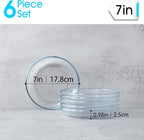 NUTRIUPS 6 Pack 7in Small Glass Plates - with Lipped Edge - Clear Glass Plate, Tempered Glass Plates Set of 6, Clear Dessert Plate, Dishwasher & Microwave Safe