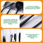 HANSGO Silicone Cooking Utensils Set - 446°F Heat Resistant Kitchen Utensils Set, 10PCS Kitchen Gadgets with Hanging Hole for Nonstick Cookware, Dishwasher Safe, Black