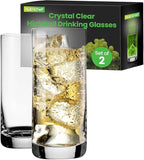 14.2oz Highball Drinking Glasses - Set of 2 Heavy Base Tall Tumbler Clear Glassware for Water, Wine, Beer, Liquor, Gin, Cocktail, Whiskey, Juice, Iced Coffee, Mixed Drinks, Dishwasher Safe