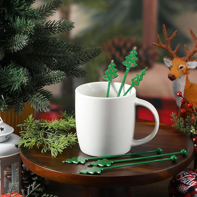 30 Pcs Christmas Drink Stirrers Xmas Stir Stick Holiday Coffee Swizzle Stick Reusable Plastic Hot Cocoa Bar Chocolate Decoration Cocktail Mixer(Christmas Tree,Green)
