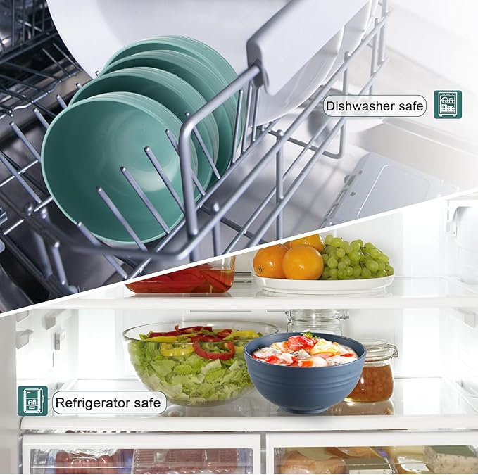 12 Pcs Unbreakable Cereal Bowls Set, 26 Oz Wheat Straw Bowls Set, Microwave & Dishwasher Safe Bowls for Kitchen, Reusable Plastic Bowls for Soup, Salad and Snack, BPA Free, Dark Green