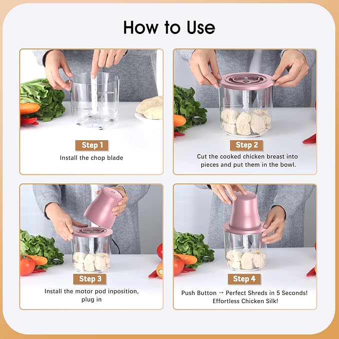 Chicken Shredder, Electric Food Chopper with Meat Grinder & Chicken Breast Shredder Tool with 250W Copper Motor, 1.5L Bowl & Bi-Level Blades Anti-Slip Base for Meat/Fruits/Vegetable/Pet Food