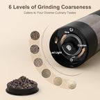 Ultrean Pepper Grinder, Rechargeable Salt and Pepper Grinder with 6 Adjustable Coarseness, LED Light, One-Hand Automatic Operation, Black&White