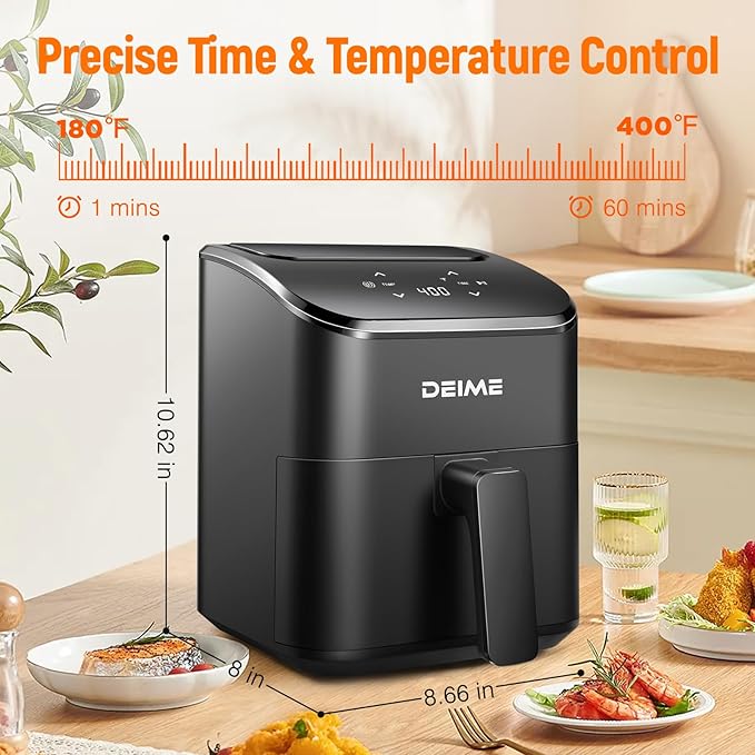 DEIME Air Fryer 3 Qt, Small Airfryer Digital Space Saving Compact, Bake, Reheat, Roasts for Quick Easy Meals, Mini Compact & Quiet, Nonstick & Dishwasher Safe Basket Toast Rack