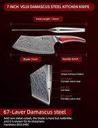 7 inch Nakiri Knife, Japanese VG-10 Damascus Steel Meat Cleaver, Ultra Sharp Vegetable Knife with Full-tang Handle in Red Resin, LA-S9 Series