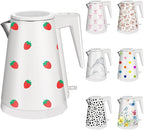 1.2L Double Wall Stainless Steel Interior Water Boiler, Cordless, 1000W Fast Boil with LED Light Coffee Pot & Tea Electric Kettle, Auto Shut-Off and Boil-Dry Protection (Strawberry)