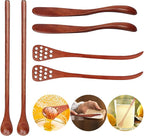 6PCS 7.08inch Honey Dipper Sticks Honey Spoon and Coffee Stirring Spoons, Wooden Honey Mixing Stirrer Honey Comb Stick, Honey Wand for Honey Jar Dispense Drizzle Honey Wedding Party
