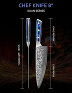 Chef Knife - 8 inch - Xuan Series - VG10 Damascus Steel Kitchen Knife - Resin Handle (Sapphire Blue)