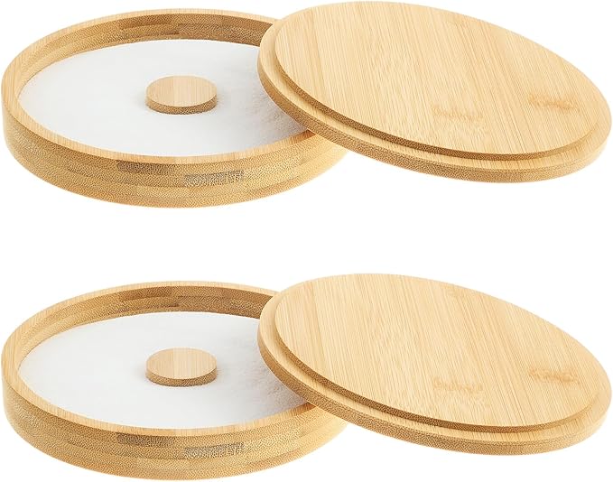 2 Pcs Margarita Salt Rimmer Set Glass Rimmer with Lid Home Bar Accessories Plate for Sugar Drinks Cocktails Bartender Tool Kit Party Restaurant, 5.9" Diameter (Bamboo)