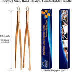 JETKONG 2 Pcs 12-Inch Kitchen Tweezers Cooking Tweezer Tongs Stainless Steel Long Food Tweezers (Rose Gold)