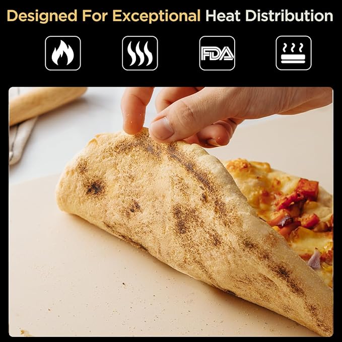 Pizza Stone for Oven and Grill, Heavy Duty Cordierite Baking Pan, Square Baking Stone for Bread, Cookie, 15x15 Inch