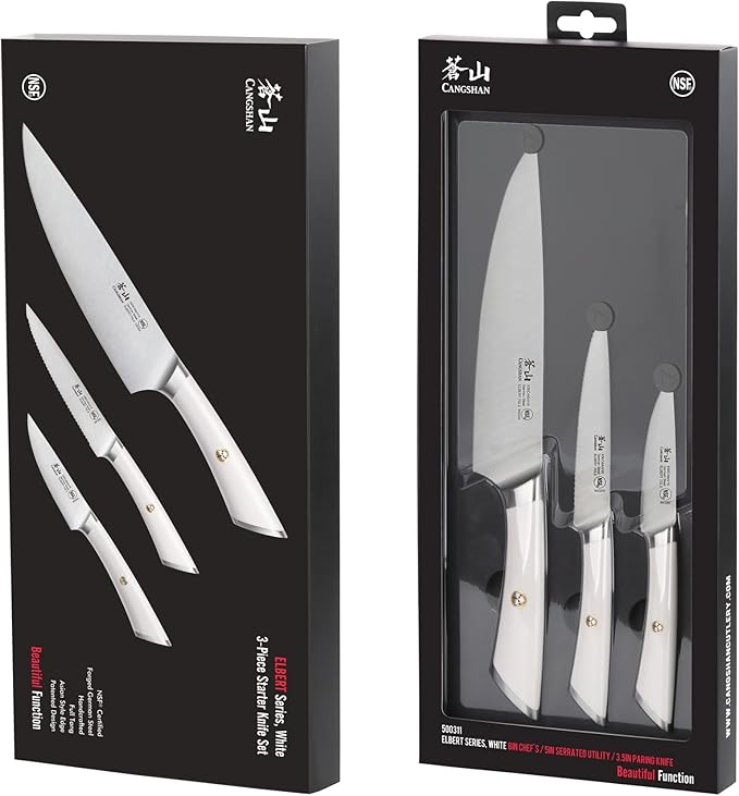Cangshan ELBERT Series German Steel Forged Starter Knife Sets (White, 3-Piece)