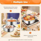 5 Tier Layer Stainless Steel Steamer Pot, 304 Food Grade Steel Multipurpose Steam Cookware Steaming Pot with Stackable Pan and Lid for Cooking Corn,Dumpling,Fish (Silver, 5 Tier - 26cm)