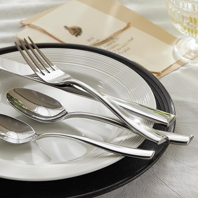 HIKAA 45-Piece Silverware Set with Organizer, Heavy Duty Stainless Steel Flatware for 8, Cutlery Utensil Sets with Serving Utensils, Mirror Polished, Dishwasher Safe