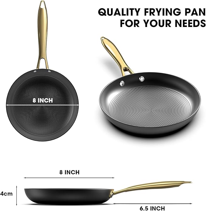 imarku Frying Pan - 8 Inch Non Stick Frying Pan, Long Lasting Cast Iron Skillet Nonstick Pans, Honeycomb Nonstick Frying Pans with Stay Cool Stainless Steel Handle, Christmas Gifts, Easy Clean