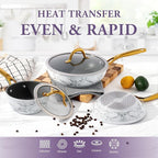 16Pcs Nonstick Cookware Sets, Kitchen Pots and Pans Set Non Stick for Cooking, Non Toxic Induction Cookware, Oven & Dishwasher Safe, Mable White