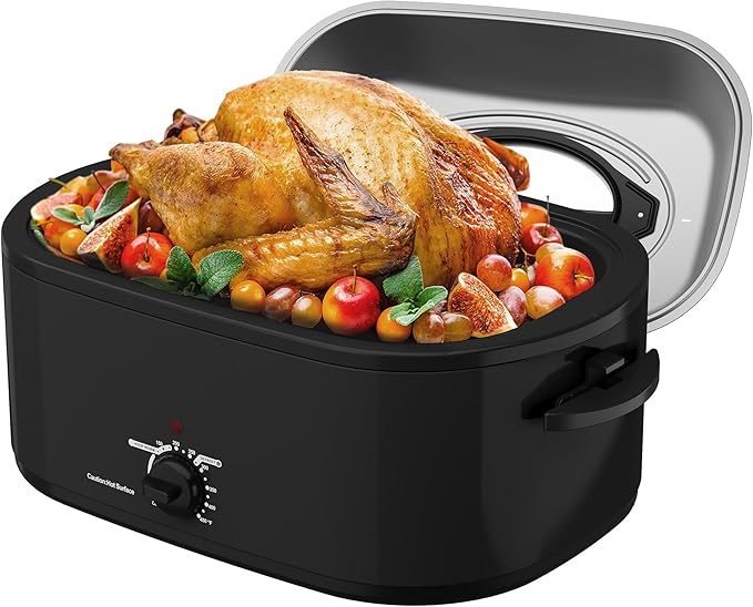 SUNVIVIPRO Roaster Oven 28 Quart, Electric Turkey Roaster with Self-Basting Lid, Removable Pan & Rack, Variable Temp Control, Stainless Steel, Black