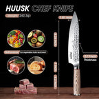 Huusk Chef Knife 8-inch,Professional Hand Forged High Carbon Steel Japanese Gyutou Chef Knives,Kitchen Cooking Knife for Meat Vegetables Cutting,Chef Gift for Men Women