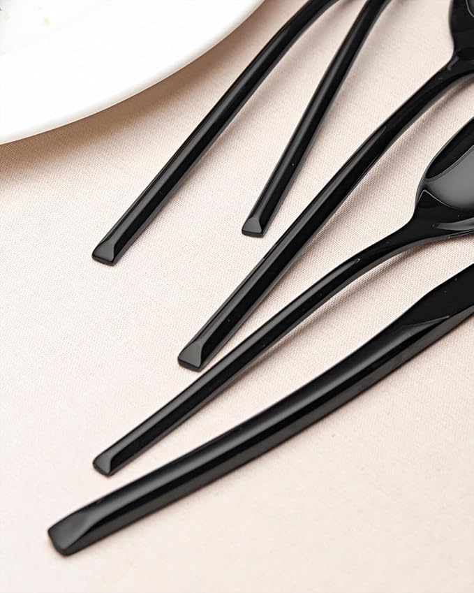 Lemeya 40-Piece Black Silverware Set for 8,Modern 18/10 Stainless Steel Flatware Set,Luxury Cutlery Set,Unique Utensils Set for Restaurant,Spoons and Forks Set,Mirror Polished,Dishwasher Safe
