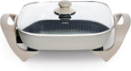 COOK WITH COLOR Electric Skillet - 12" x 12" Ceramic Nonstick Pan, PFAS-Free, 1400W, Tempered Glass Lid, Variable Temperature, Removable Heating Probe, Cool-Touch Handles, Sand