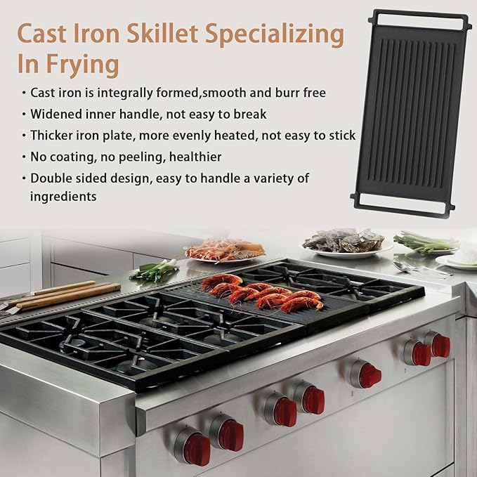 WB31X24998 WB31X24738 JXGRILL1 Griddle Replacement for GE Stove - 19.6" x 10.3" Reversible Cast Iron Center Griddle Plate, Gas Range Cooktop Parts, Fits GE JGBS66REKSS, JGB735SPSS & More