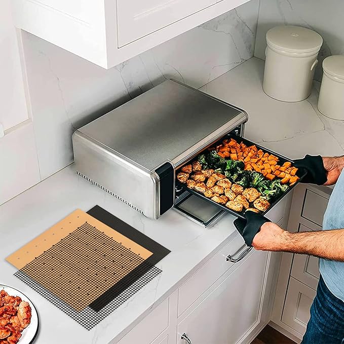WMKGG 12 inch Square Air Fryer Liners Set, 3 Pack Non-stick Reusable Toaster Oven Mat Compatible with Ninja Foodi Flip SP101/SP201/SP301/SP351, Cuisinart Toaster Oven, Microwave