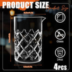 Dandat Cocktail Mixing Glass Crystal Stirring Glass Thick Bottom Seamless Cocktail Pitcher for Home Bartender Bar Whiskey Martini Drink Shaker Accessories(4 Pcs,24 oz)