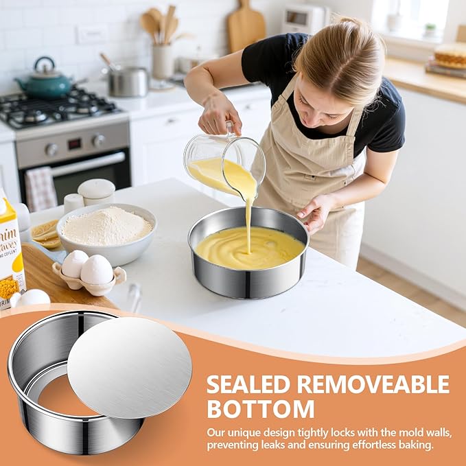 9 Inch Cake Pan, Removable Bottom & Easy Releasing, Leakproof & Nonstick Round Cake Pan, 304 Stainless Steel Cake Baking Pans, Non-Toxic & Healthy, Dishwasher Safe