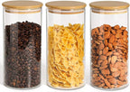 ComSaf Airtight Glass Storage Canister with Wood Lid(1.5 Qt), Set of 3 Glass Jars with Lids, Clear Food Storage Container Jar with Sealing Lids for Dry Food Cereal Oat Sugar Tea Coffee Beans, Round