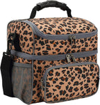 FlowFly Double Layer Cooler Insulated Lunch Bag Adult Lunch Box Large Tote Bag for Men, Women, With Adjustable Strap,Front Pocket and Dual Large Mesh Side Pockets