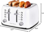 Roter Mond Toaster 4 Slice Retro Stainless Steel with Extra Wide Slots Bagel, Defrost, Reheat Function, Dual Independent Control Panel, Removable Crumb Tray, 6 Browning Levels, White