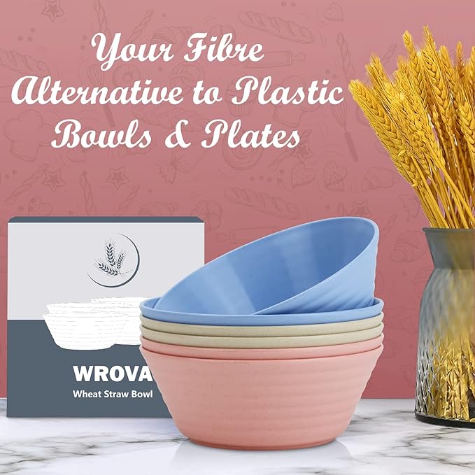 Wheat Straw Bowl Sets,6 PCS Unbreakable Cereal Bowl 36 OZ,Microwave and Dishwasher Safe Bowls,Alternative Plastic Bowls Reusable for Fruit,Oatmeal and Salad (Colorful)