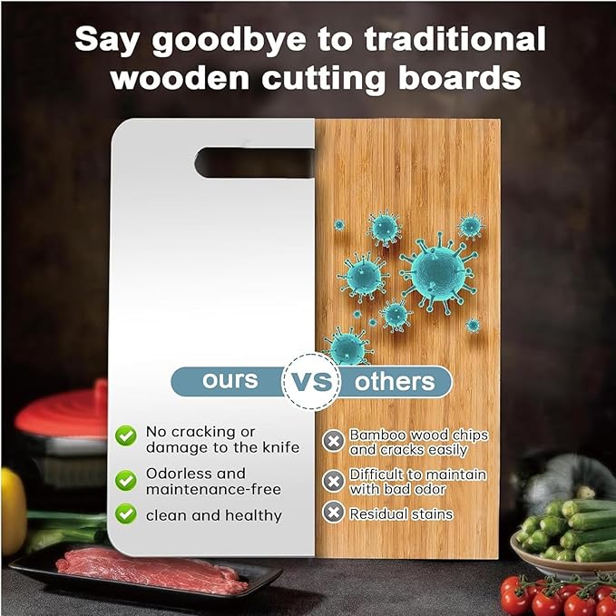 Stainless Steel Cutting Board, 3 PCS Cutting Boards for Kitchen, 304 Stainless Non Stick Chopping Cutting Board for Meat Fruit & Vegetable (15 x 11, 13x 9, 10 x 6 in)