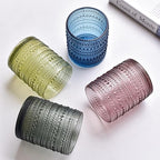 XKXKKE Hobnail Beaded Drinking Glasses Set of 6, 12 oz Vintage Glassware Set Romantic Water Glasses Tumbler, Water Cups, Clear Embossed Glassware Set for Beer, Juice, Cocktail, Soda, Beverages Purple